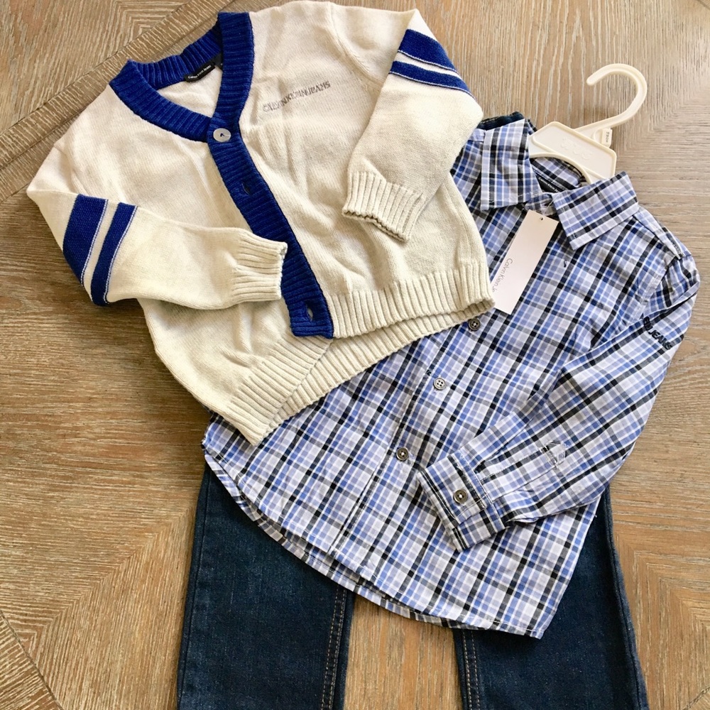 Calvin Klein Boys Sweater Jean Button Shirt Set 3T